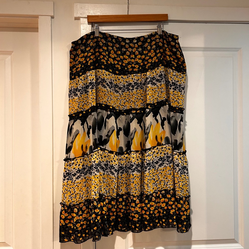 VTG Notations Woman Patchwork Floral Tiered Fairy Maxi Skirt 2X Boho Cottagecore